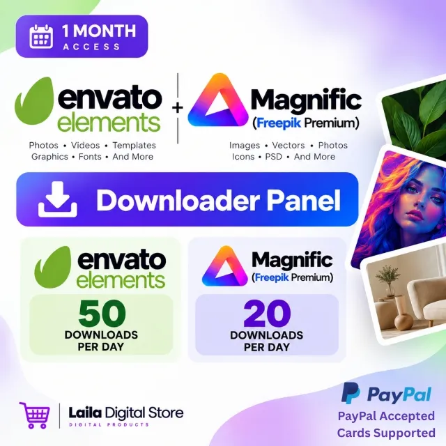 Envato Elements + Freepik — 1 месяц — Панель загрузки — Мгновенная доставка