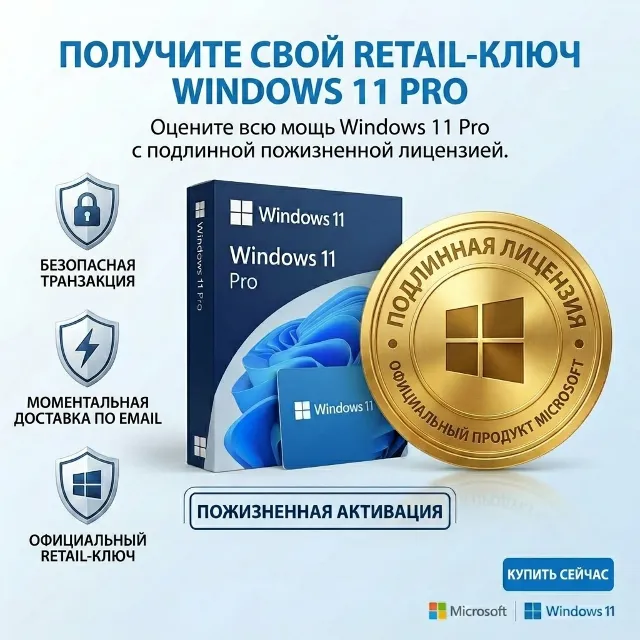 Windows 11 Pro Retail ключ | Пожизненная активация | Официальная лицензия