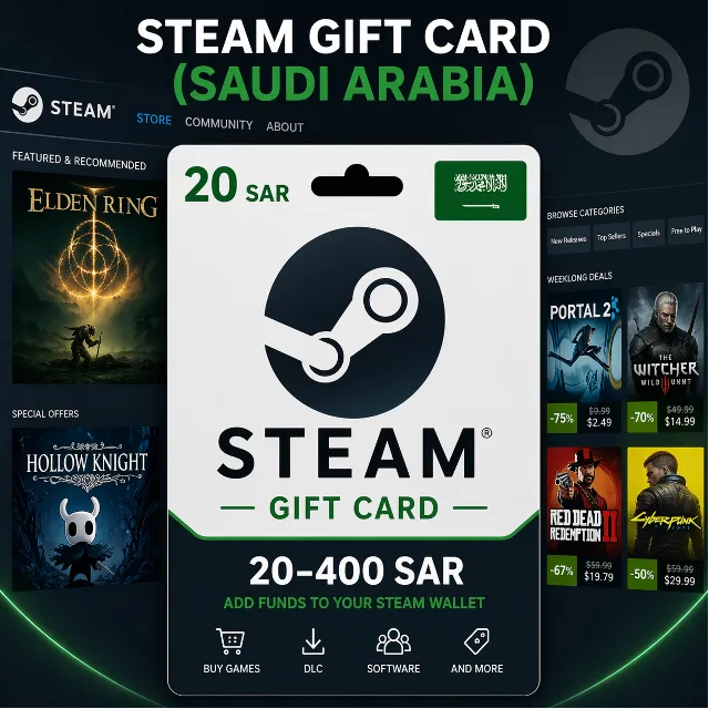 Steam Gift Card (Саудовская Аравия) 20–400 SAR | Код пополнения Steam