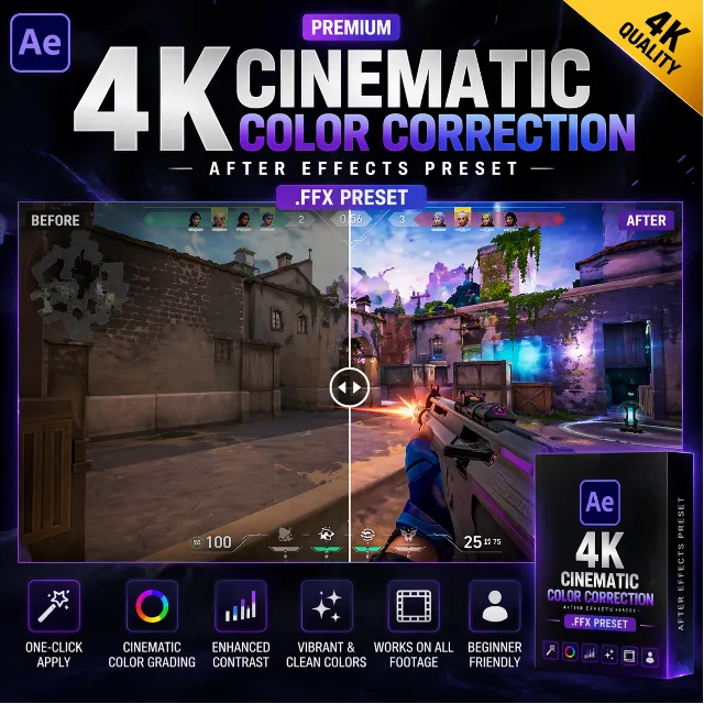 4K кинематографический пресет цветокоррекции (.FFX) – премиум CC для Adobe After Effe