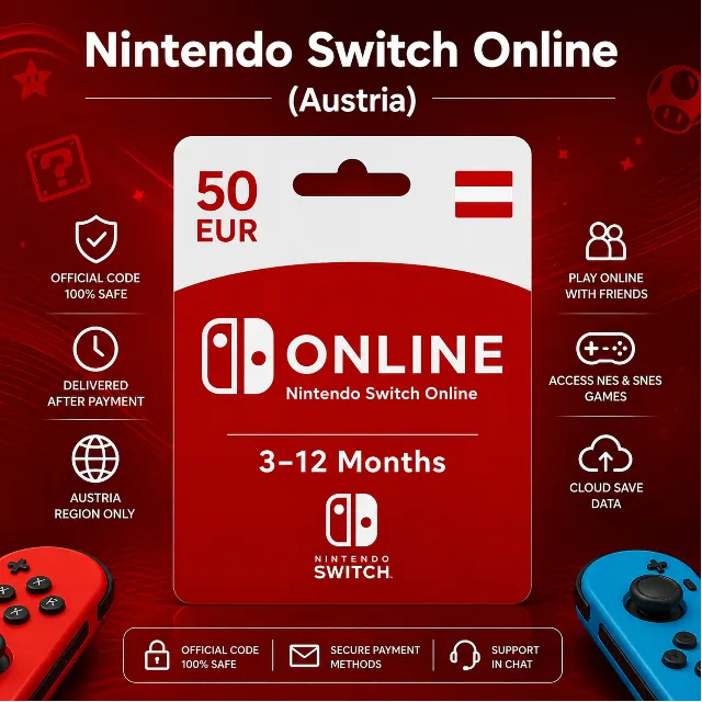 Nintendo Switch Online (Австрия) 3–12 месяцев | Подписка Nintendo