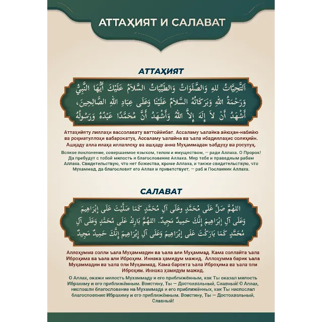Мощный плакат «Ат-Тахият + Салават» — для ежедневных молитв (PDF, A3/A4)