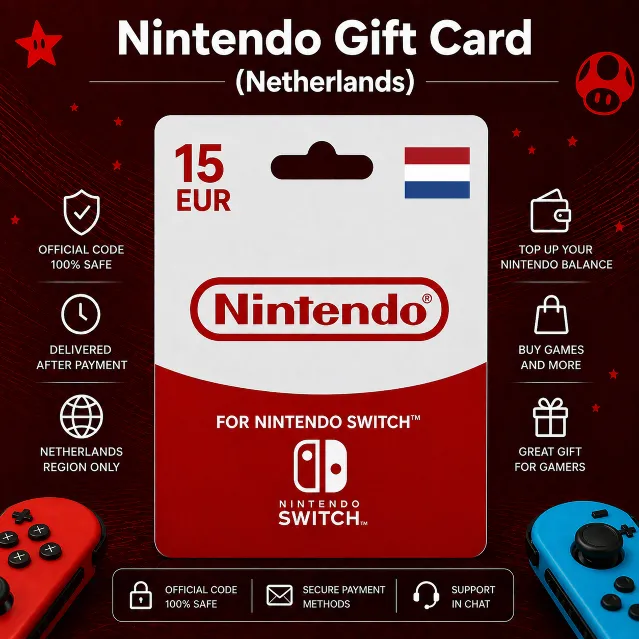 Nintendo Gift Card (Нидерланды) 15–100 EUR | Код пополнения Nintendo