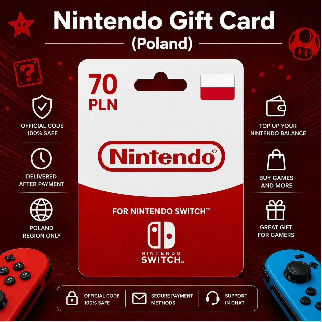 Nintendo Gift Card (Польша) 70–500 PLN | Код пополнения Nintendo