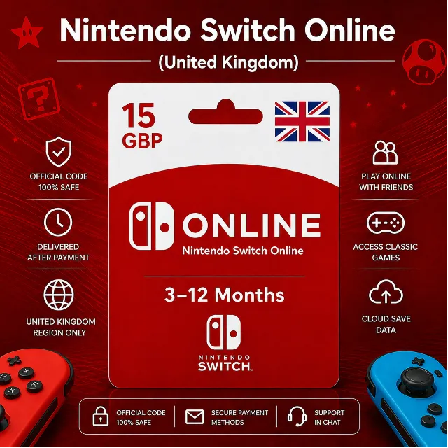 Nintendo Switch Online (Великобритания) 3–12 месяцев | Подписка Nintendo