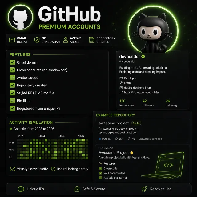 Аккаунт авторег GitHub | Красивое оформление | Имитация активности
