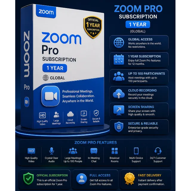 Zoom Pro Subscription 1 Year (Global)