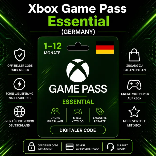 Xbox Game Pass Essential (Германия) 1–12 месяцев | Код активации Xbox