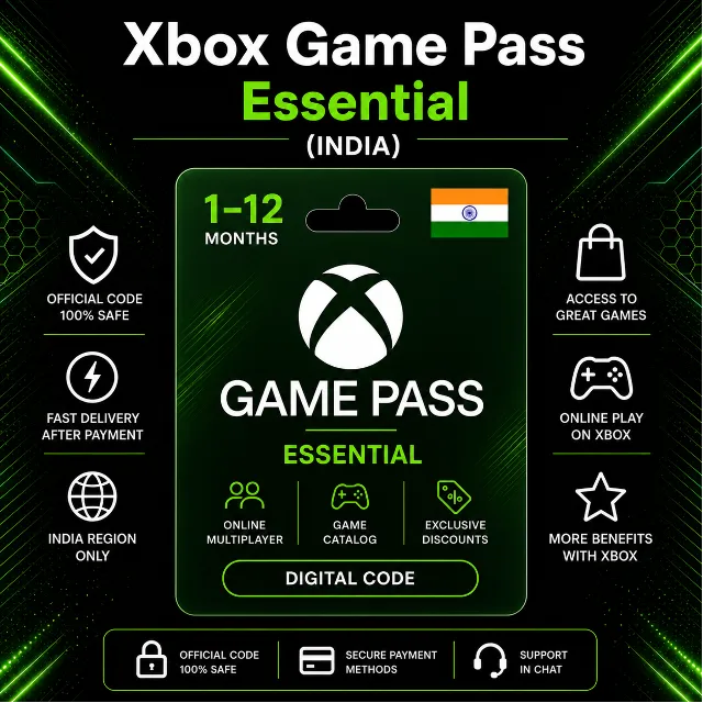 Xbox Game Pass Essential (Индия) 1–12 месяцев | Код активации Xbox
