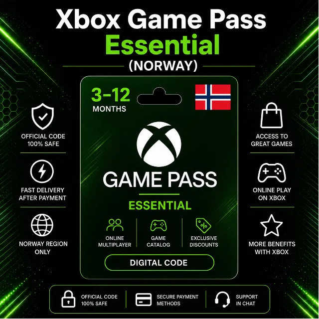 Xbox Game Pass Essential (Норвегия) 3–12 месяцев | Код активации Xbox
