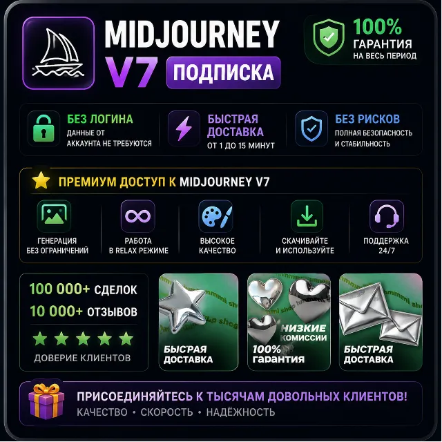 Подписка Midjourney V7 БЕЗ ВХОДА ⚡ Быстрая доставка