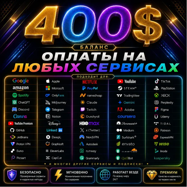 400$ US Карта для оплаты на любых сервисах • Баланс в USD