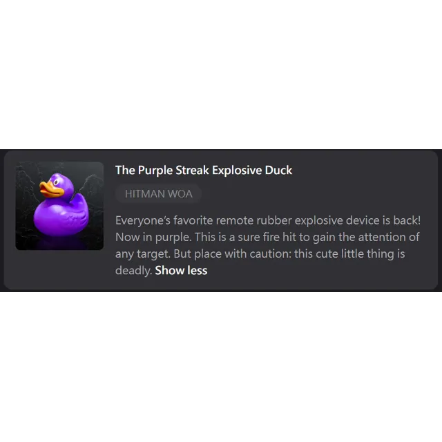 HITMAN World of Assassination - The Purple Streak Explosive Duck - PC/Console/Mobile
