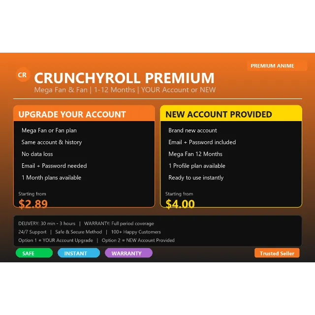🍥 CRUNCHYROLL MEGA FAN | 1-12 МЕСЯЦЕВ | ВАШ АККАУНТ ИЛИ НОВЫЙ | МГНОВЕННО ⚡