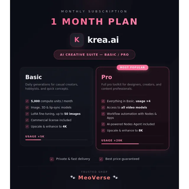 ✅ Krea AI Basic, Pro Plan 1 Month 🔒 Full Warranty ⚡Private account