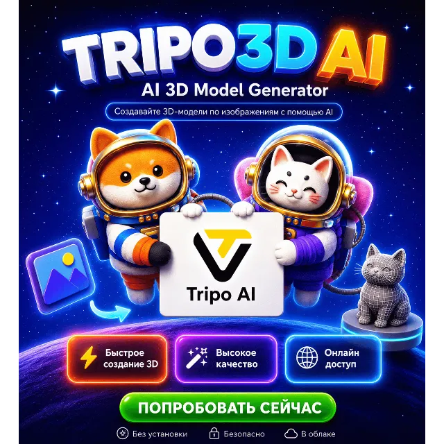 Tripo 3D AI – Текст/Изображение в 3D Модель, Starter/ Pro 1 Месяц
