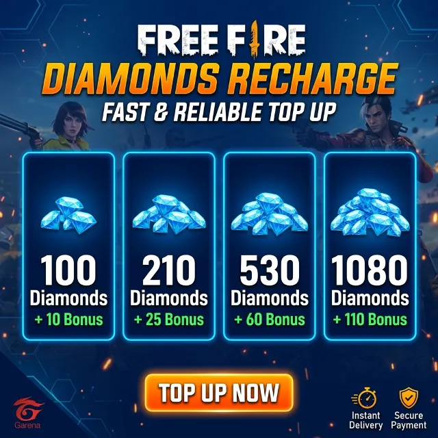 Пополнение Free Fire Diamonds | 100/210/530/1080 + Бонус Алмазы | Быстрый Top Up
