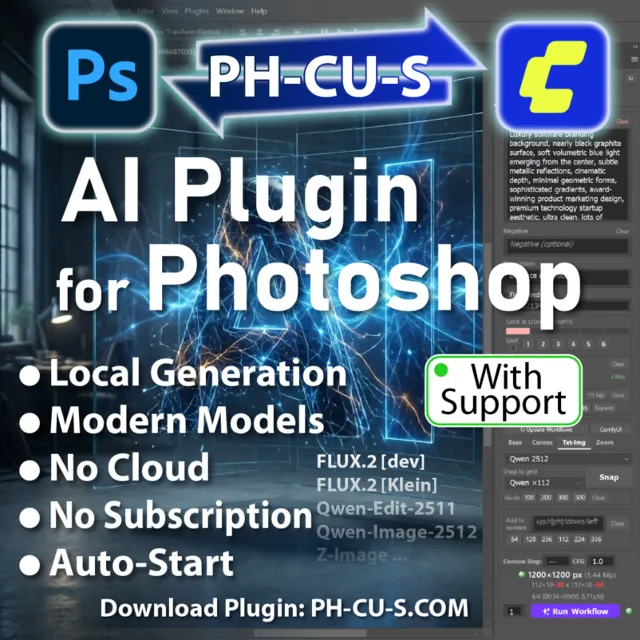 PH-CU-S Photoshop Plugin — локальная генерация изображений AI + поддержка через сайт