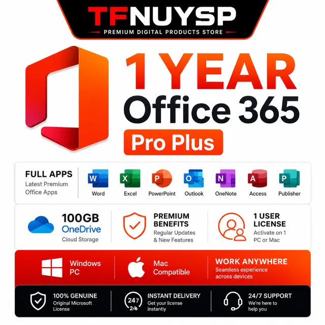(1 год ) Office 365 Pro Plus | Полный пакет + 100ГБ OneDrive | Windows ПК/Mac