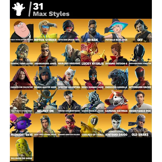 Мгновенный доступ • FN (все платформы) • 64 skins • Peter Griffin•Zeus• Полный доступ