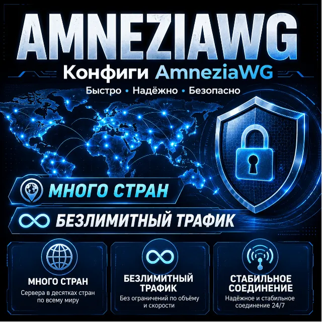 AmneziaWG VPN 🌍 Много стран 🔥 1-6 мес VLESS AWG Обход блокировок КВН Amnezia VPN