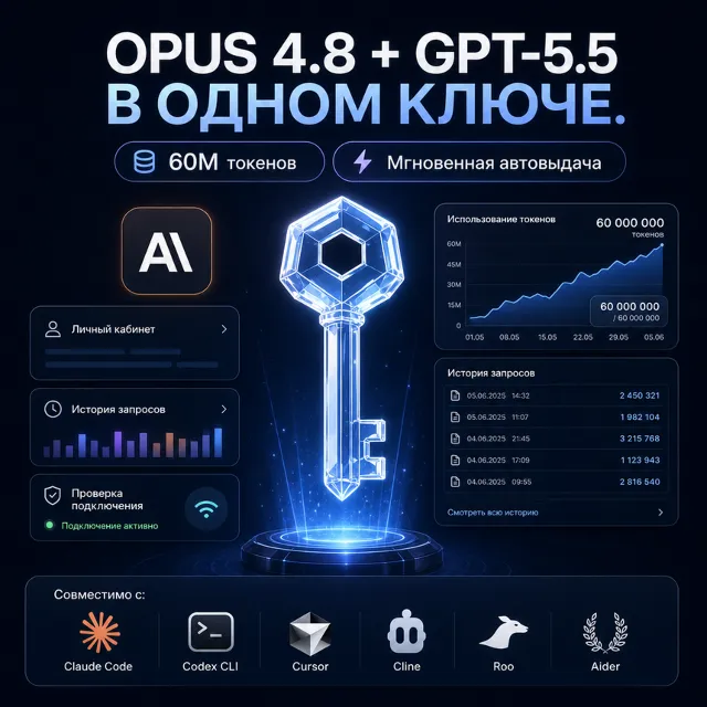 Fable 5 + GPT 5.5 в одном API-ключе 60M Токенов