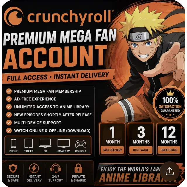 Премиум-аккаунт Crunchyroll Mega Fan – 1 месяц | Мгновенная доставка |
