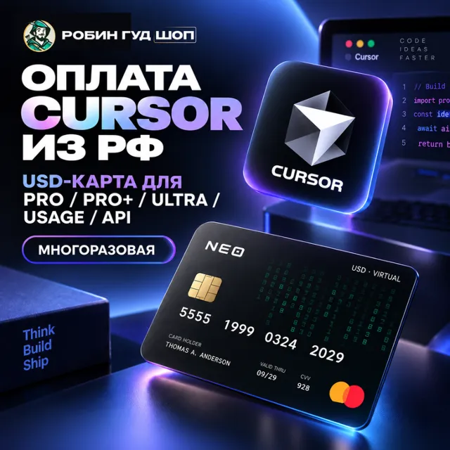 ОПЛАТА CURSOR ИЗ РФ · USD-КАРТА ДЛЯ PRO / PRO+ / ULTRA / USAGE / API · МНОГОРАЗОВАЯ