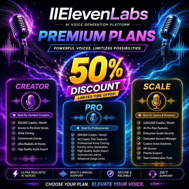🚀 Официальные премиум-планы ElevenLabs | Creator • Pro • Scale | Скидка до 50%
