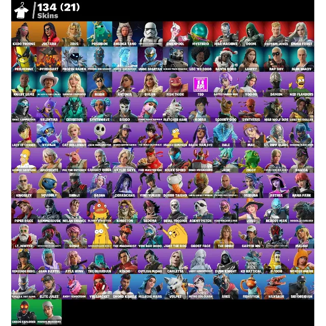 Мгновенный доступ • FN (все платформы) • 134 skins • 1150 VB • Полный доступ