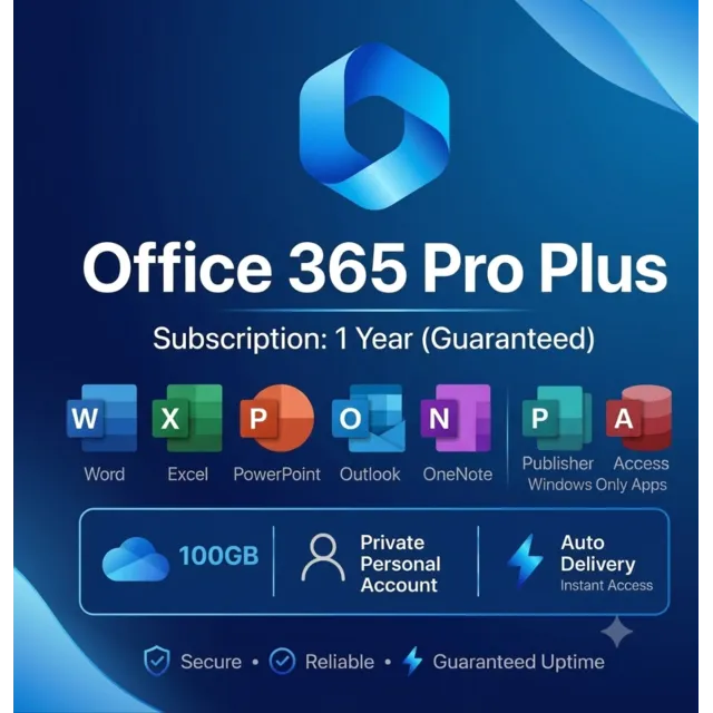 Office 365 Pro Plus | Полный набор приложений, 100 ГБ OneDrive | Windows PC/Mac | 1 г
