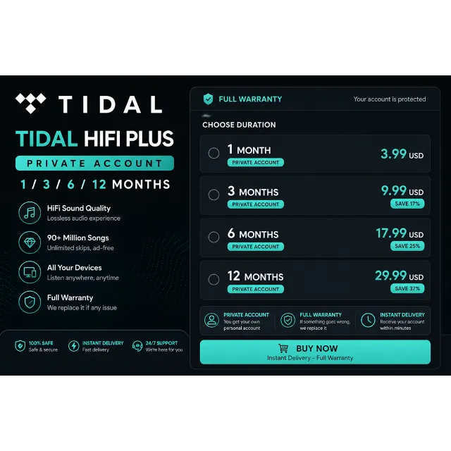 TIDAL HIFI PLUS | 1/3/6/12 MONTHS | FULL WARRANTY