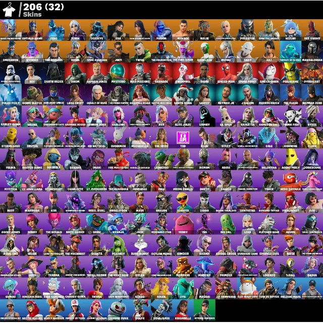 Мгновенный доступ • FN (все платформы) • 206 skins • 3400 VB• Полный доступ