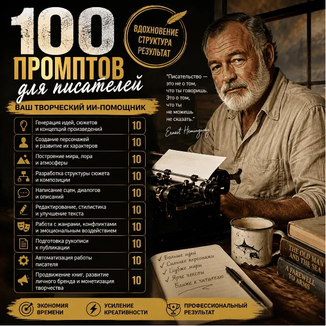 100 промптов ChatGPT для писателей — AI Writer Pro 2026: сюжеты, персонажи и создание