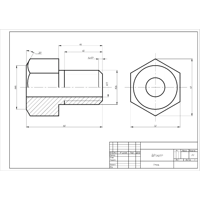 Штуцер - чертеж детали в программе AutoCAD
