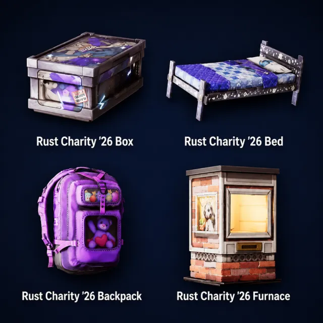 Rust 4/4 💎 Rust Charity ’26 Box, кровать ’26, рюкзак ’26, печь ’26 | Twitch Drop