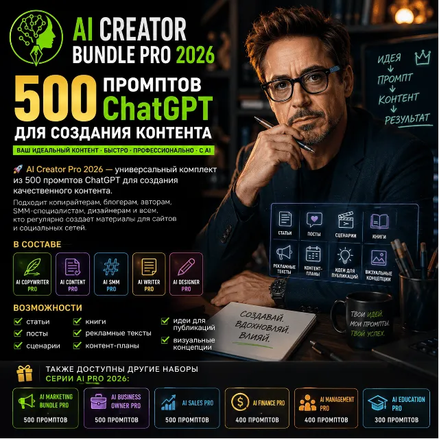 500 промптов ChatGPT для создания контента — AI Creator Bundle Pro 2026