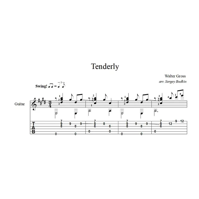 Tenderly ( Уолтер Гросс) ноты для гитары