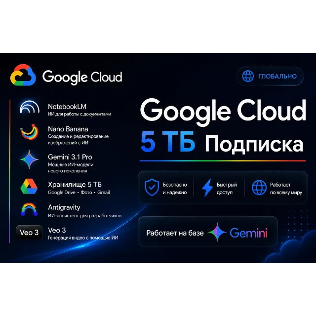 Google AI Pro 5 ТБ | GEMINI AI PRO + Veo3 + Nano Banana + NotebookLM | Google One