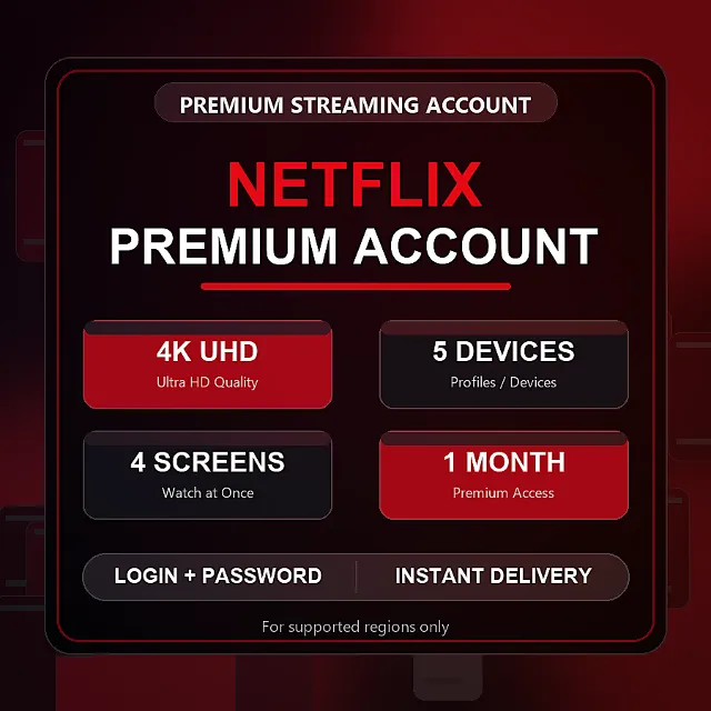 Netflix Premium Account | 1 Month | 4K UHD | 5 Devices | 4 Screens