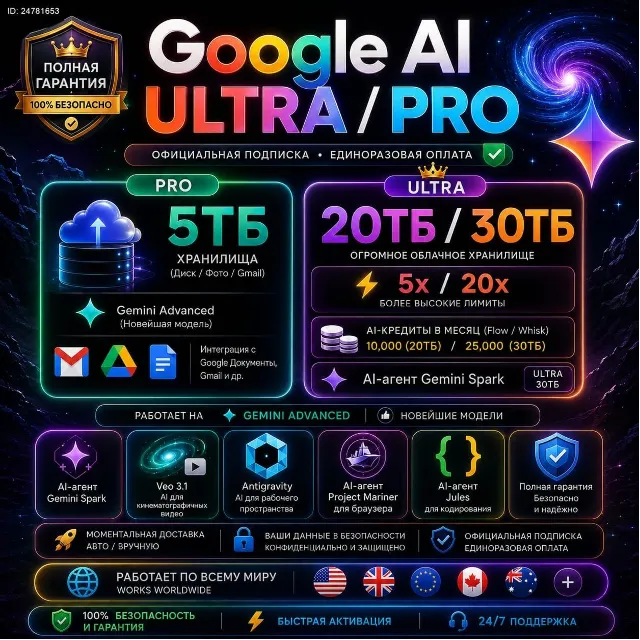 Gemini AI Pro / Ultra 20x | Flow 25k Кредитов | Готовый аккаунт | Мгновенная доставка