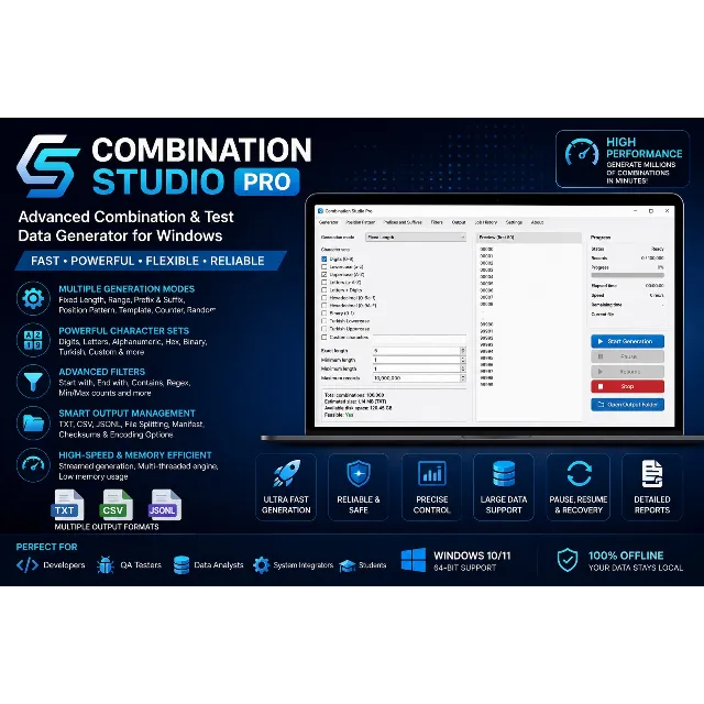 Combination (Wordlist) Studio Pro – Advanced Combination &amp; Test Data Generator