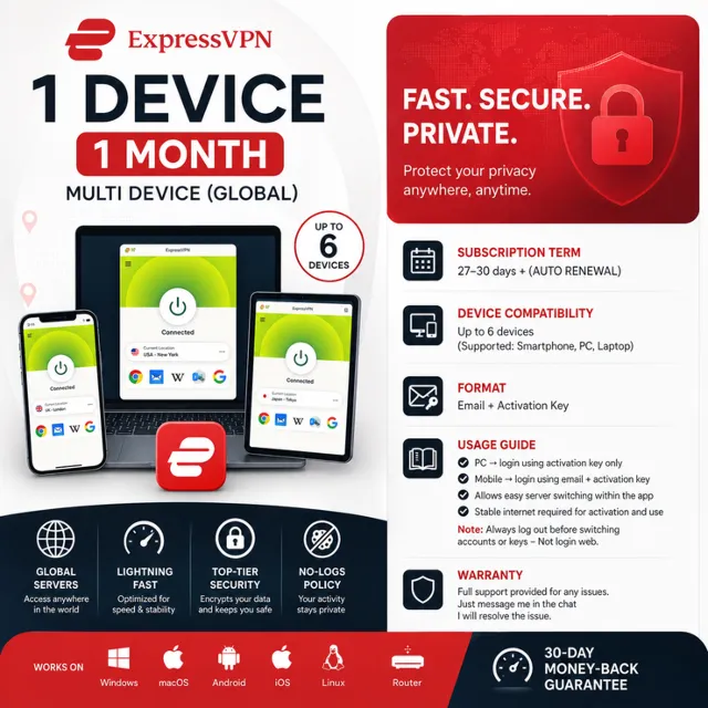 ExpressVPN Premium | 1 Устройство | 12 Месяц | Multi Device (Global)