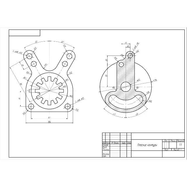 Чертеж по теме плоские контуры в программе AutoCAD