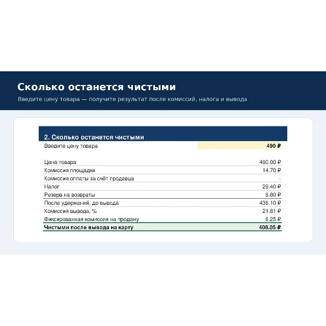 Excel-калькулятор чистого дохода от продажи цифровых товаров