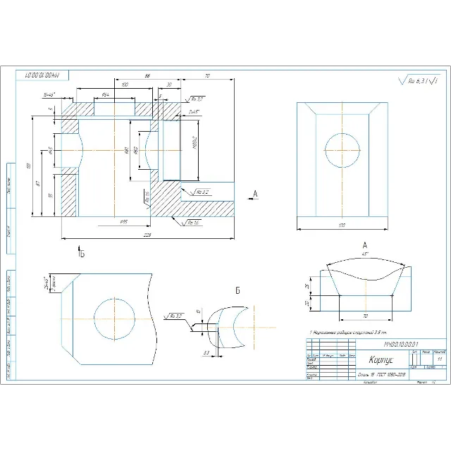 МЧ00.10.00.01 корпус - чертеж детали в программе Компас 3D