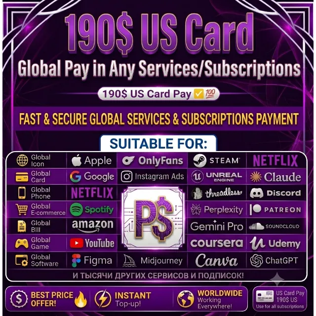 190$ US Card | Pay Any Global Service (App Store, Steam, AI,google,claude,)