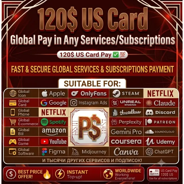 120$ US Card | Pay Any Global Service (App Store, Steam, AI,google,claude,)