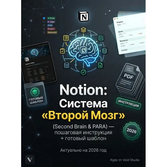 Notion: Система «Второй Мозг» (Second Brain &amp; PARA) — Шаблон + Гайд (2026) (RU)