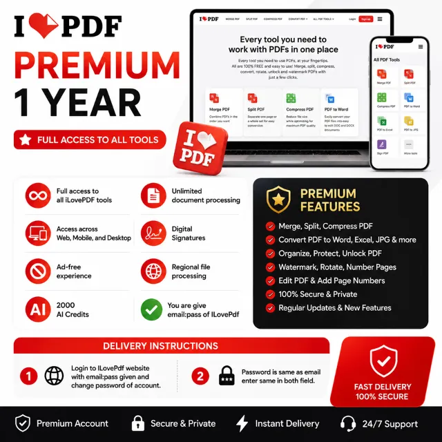 📄 iLovePDF Premium на 1 год | Безлимитные PDF-инструменты | 2000 AI Credits